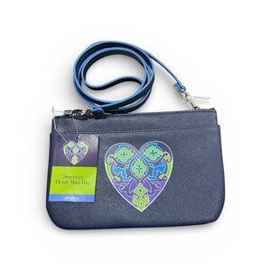 (1382) BRIGHTON Summer Heart Mini Crossbody Bag Blue Saffiano PU